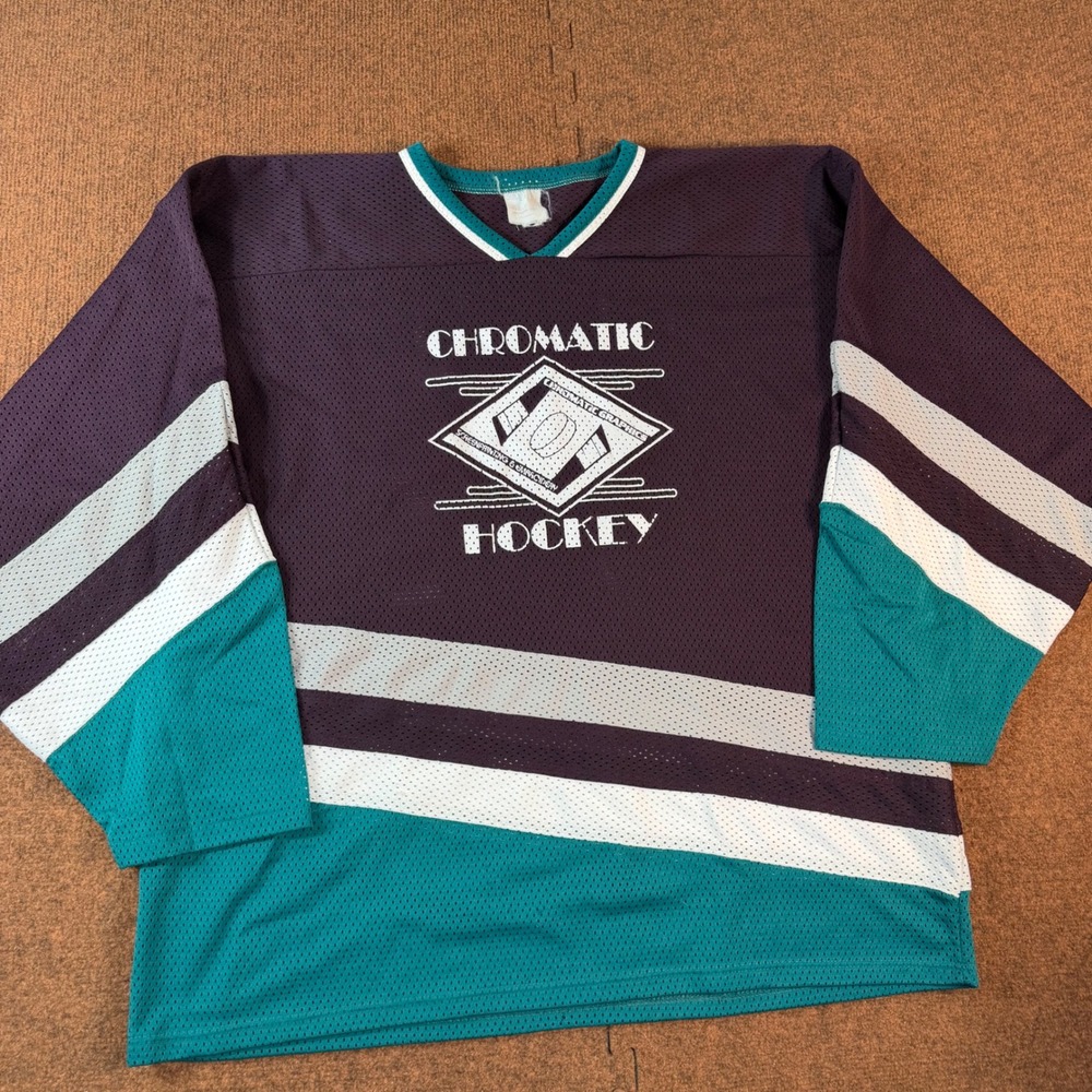 Vintage AK Athletic Knit Chromatic Hockey Jersey Mens XL Purple Teal Ruprecht 13